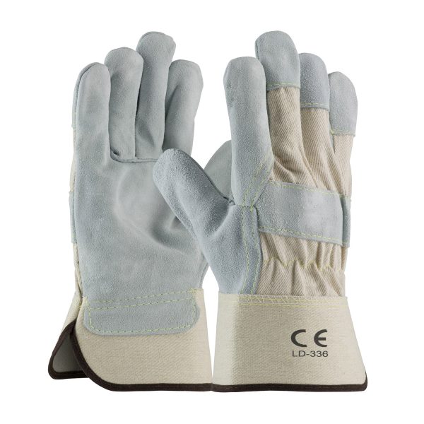 LD-336 Split Leather Work Gloves White Canvas Cuff